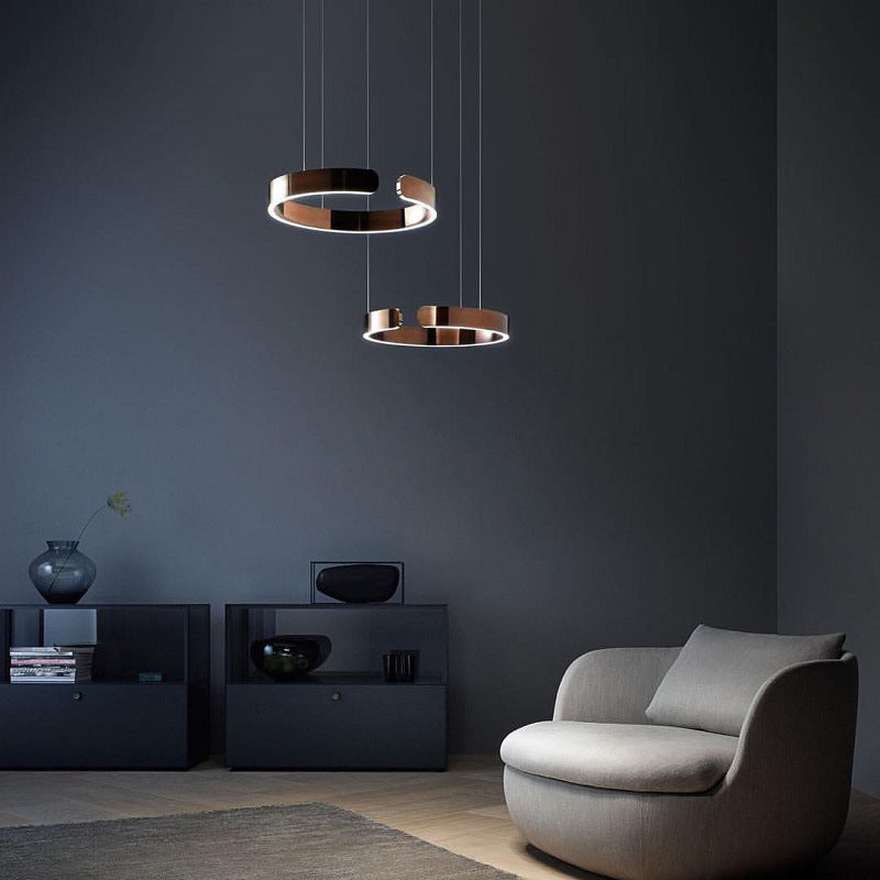 LED ceiling lamp featuring a sleek black and gold modern design, equipped with a dimmable function and adjustable height for customizable lighting solutions in contemporary spaces. 4