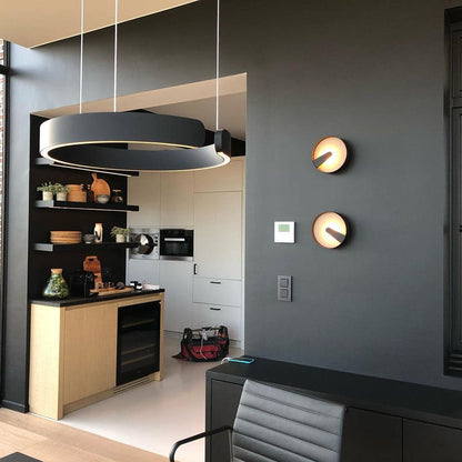 LED ceiling lamp featuring a sleek black and gold modern design, equipped with a dimmable function and adjustable height for customizable lighting solutions in contemporary spaces. 8