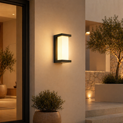 LED outdoor wall light featuring a motion sensor, designed for durability with IP65 weatherproof rating, emitting warm white light for enhanced security and ambiance. 0