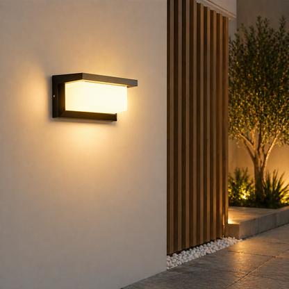 LED outdoor wall light featuring a motion sensor, designed for durability with IP65 weatherproof rating, emitting warm white light for enhanced security and ambiance. 1
