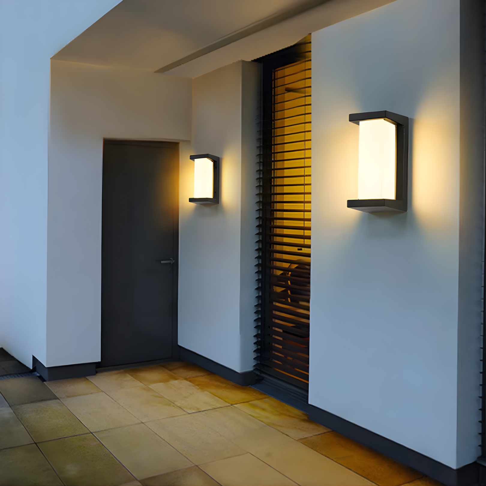 LED outdoor wall light featuring a motion sensor, designed for durability with IP65 weatherproof rating, emitting warm white light for enhanced security and ambiance. 4