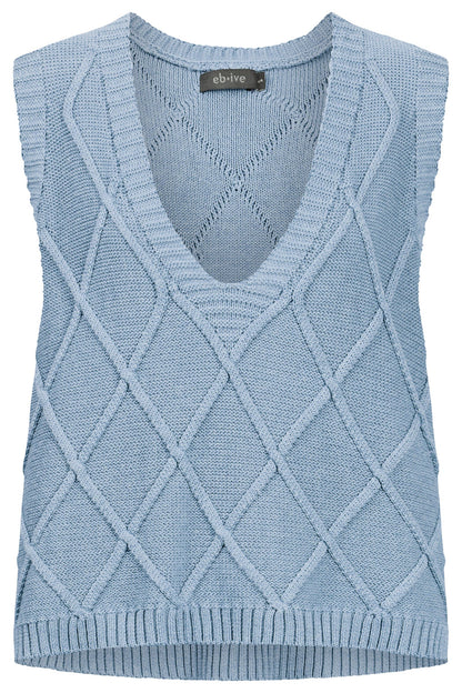 Ladies knitted vest featuring a stylish checkerboard pattern, crafted from breathable cotton with a V-neck design, perfect for layering in any season. 0