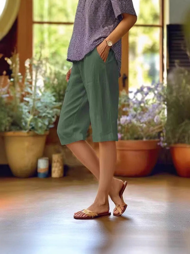 Light summer shorts for women featuring an adjustable waistband, breathable fabric, relaxed fit, and convenient side pockets ideal for warm weather and casual outings. 3