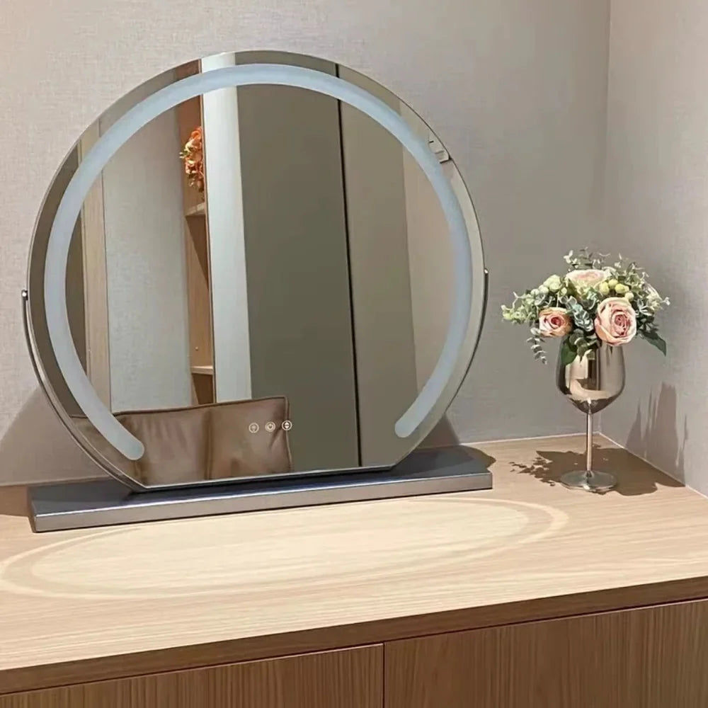 Lighted makeup mirror with 15x magnification and adjustable brightness in gold, black, and white metal finish, perfect for precise makeup application and grooming 8