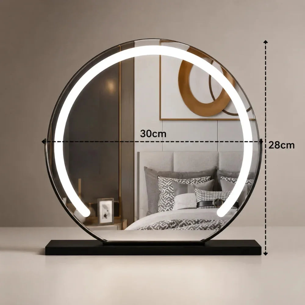 Lighted makeup mirror with 15x magnification and adjustable brightness in gold, black, and white metal finish, perfect for precise makeup application and grooming 9