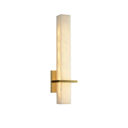 Modern linear wall light featuring an elegant alabaster diffuser, available in dimmable brass or nickel finish, designed to enhance ambient lighting in contemporary interiors. 0