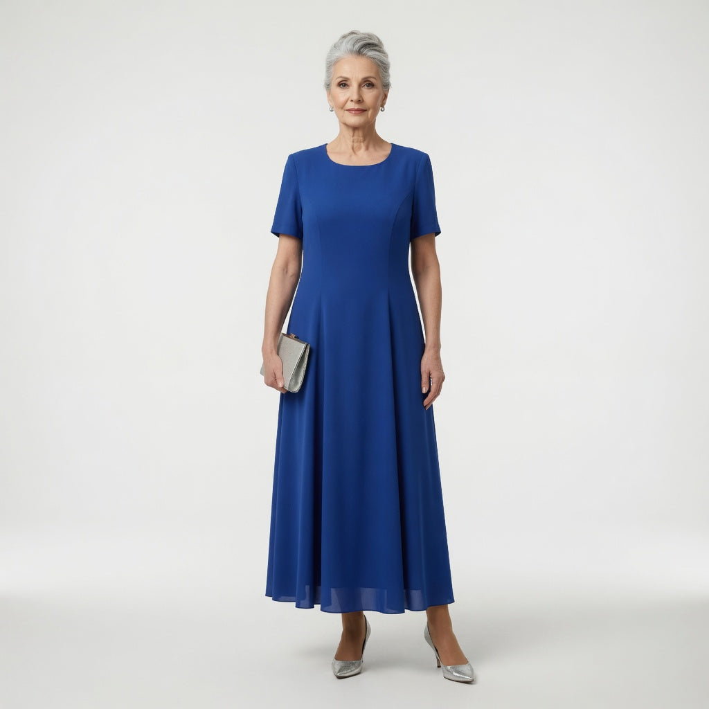 Long formal dress featuring intricate floral appliqués and embellished sleeves, designed for elegance at weddings and special occasions, with a flattering flared silhouette. 4