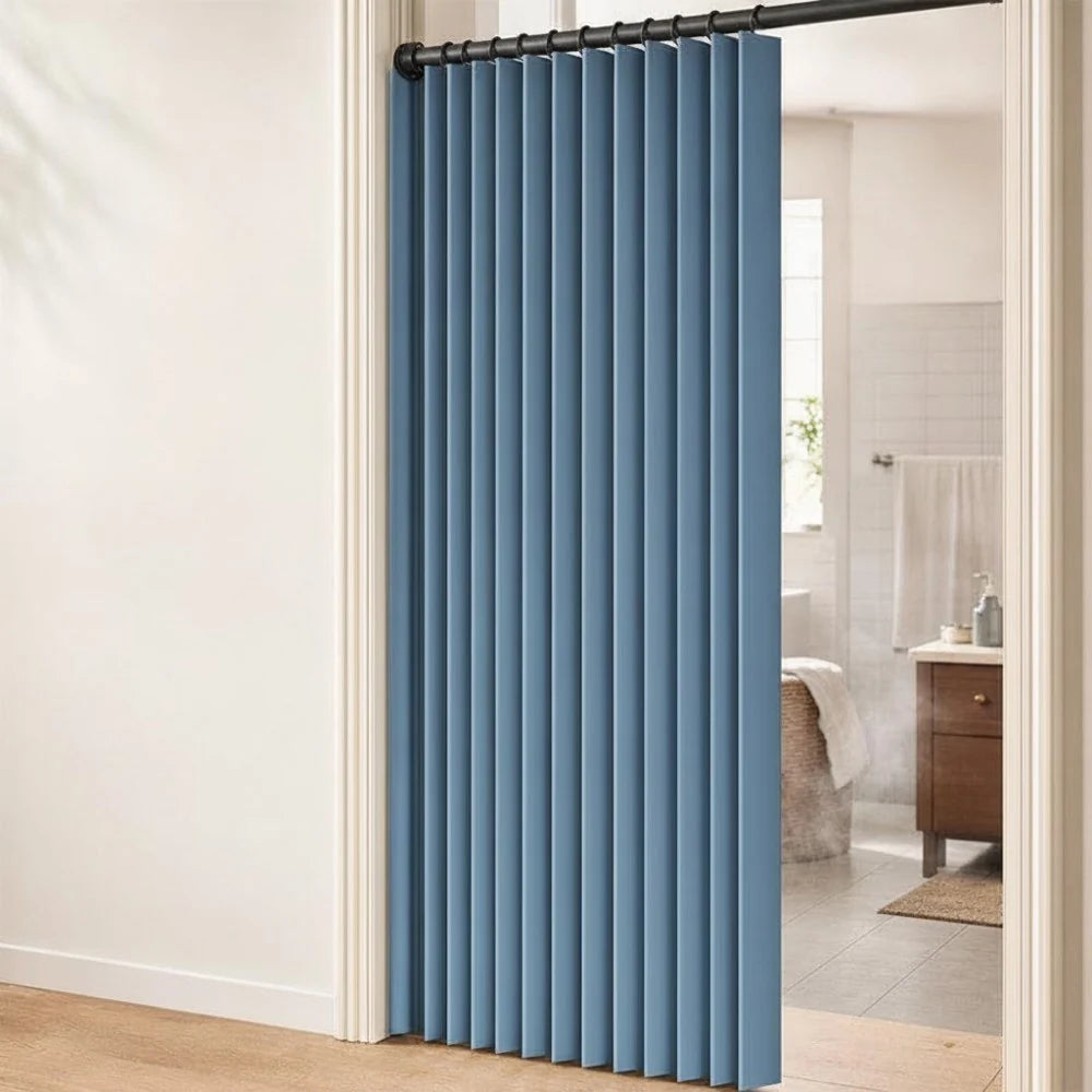Magnetic accordion door curtain featuring no-drill installation and automatic closure, ideal for home and office use to enhance privacy and airflow. 0