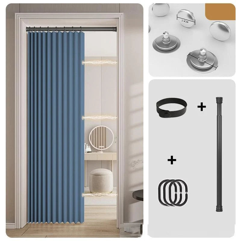 Magnetic accordion door curtain featuring no-drill installation and automatic closure, ideal for home and office use to enhance privacy and airflow. 3