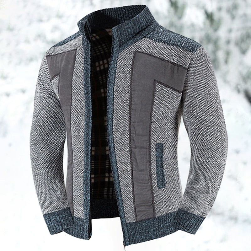 Men's cardigan with zipper closure, crafted from warm wool-like fabric, ideal for modern layering in cool weather. 0