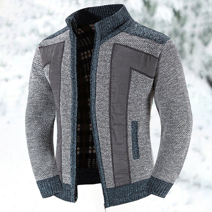 Men's cardigan with zipper closure, crafted from warm wool-like fabric, ideal for modern layering in cool weather. 0