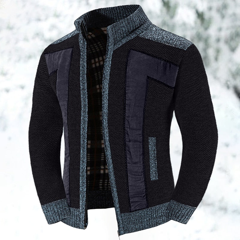 Men's cardigan with zipper closure, crafted from warm wool-like fabric, ideal for modern layering in cool weather. 2