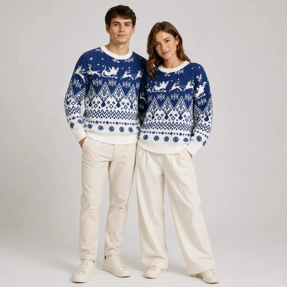 Men's Christmas jumper featuring a festive Santa sleigh and reindeer pattern, crafted from a cozy acrylic-blend jacquard knit, designed for a 0