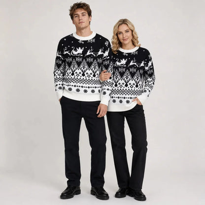 Men's Christmas jumper featuring a festive Santa sleigh and reindeer pattern, crafted from a cozy acrylic-blend jacquard knit, designed for a 2
