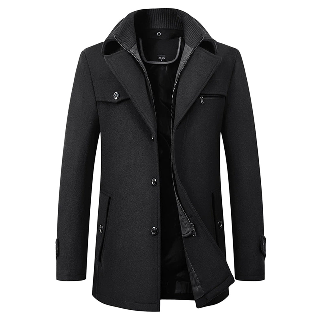 Men's wool blend coat with warm lining, featuring a structured fit for versatile winter style, ideal for cold weather occasions. 0