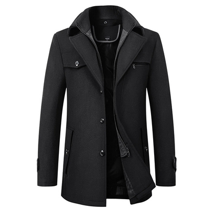 Men's wool blend coat with warm lining, featuring a structured fit for versatile winter style, ideal for cold weather occasions. 0