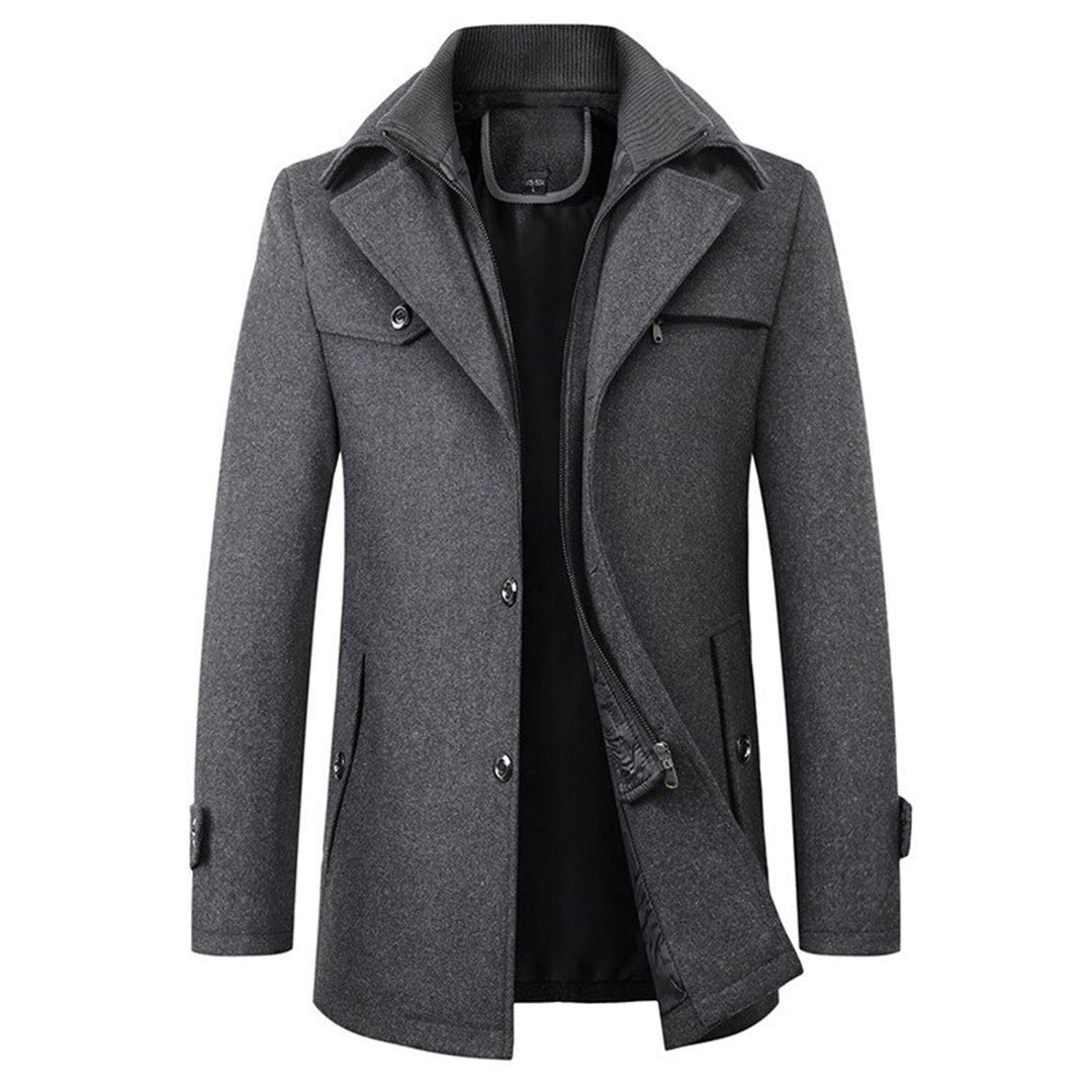 Men's wool blend coat with warm lining, featuring a structured fit for versatile winter style, ideal for cold weather occasions. 2