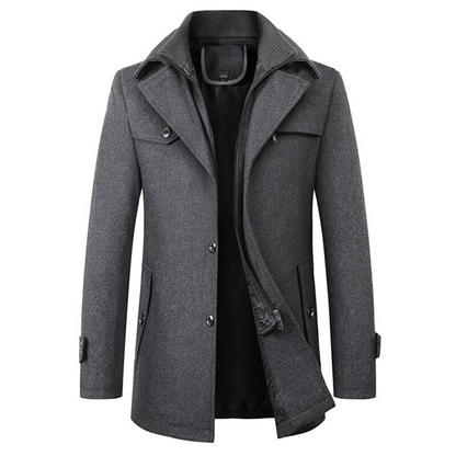 Men's wool blend coat with warm lining, featuring a structured fit for versatile winter style, ideal for cold weather occasions. 2