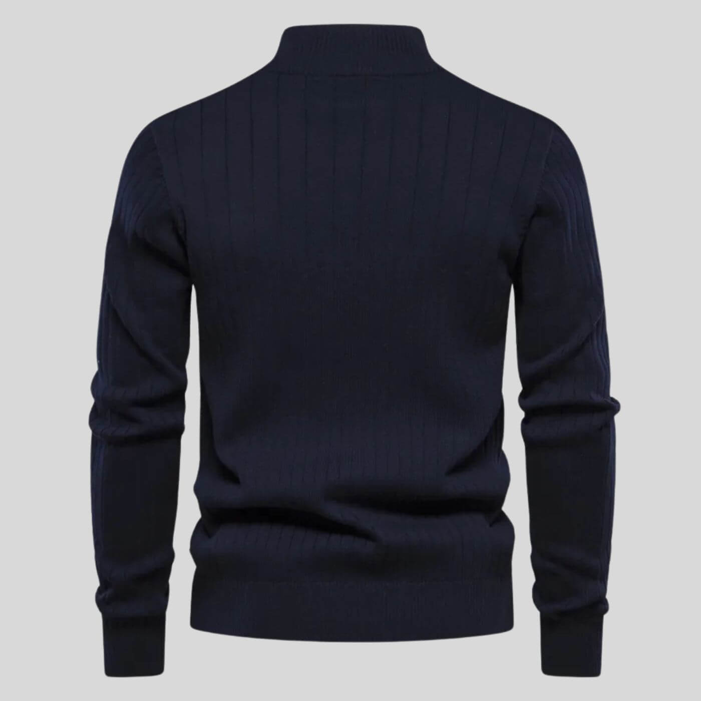 Men's lightweight half-zip sweater in a soft blue cotton-polyester blend, perfect for everyday wear. 5