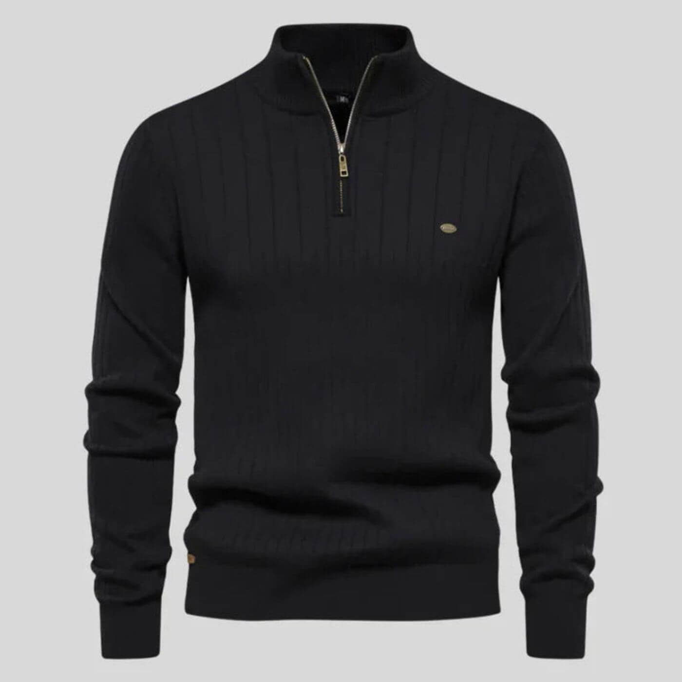 Men's lightweight half-zip sweater in a soft blue cotton-polyester blend, perfect for everyday wear. 6