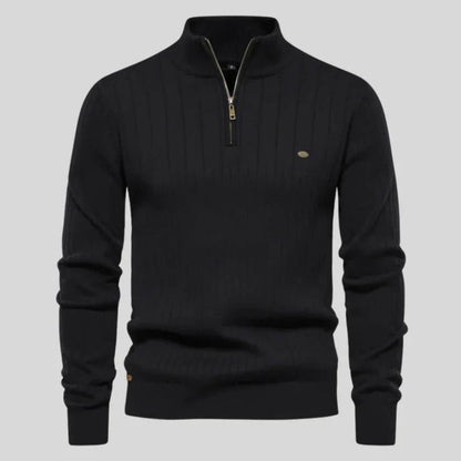 Men's lightweight half-zip sweater in a soft blue cotton-polyester blend, perfect for everyday wear. 6