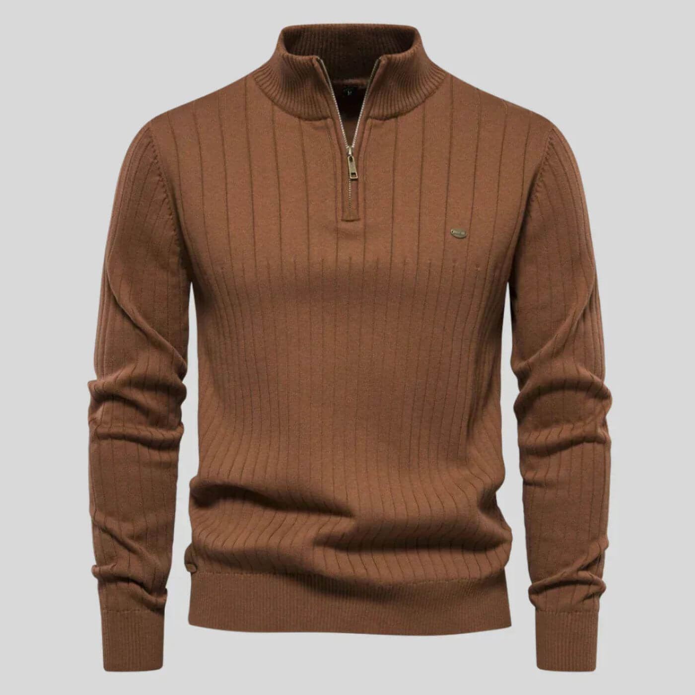 Men's lightweight half-zip sweater in a soft blue cotton-polyester blend, perfect for everyday wear. 7