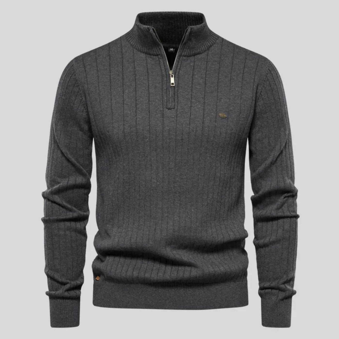 Men's lightweight half-zip sweater in a soft blue cotton-polyester blend, perfect for everyday wear. 8