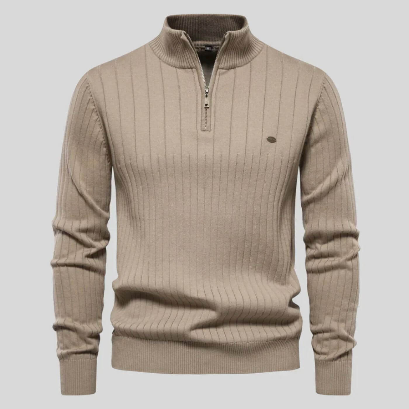 Men's lightweight half-zip sweater in a soft blue cotton-polyester blend, perfect for everyday wear. 9