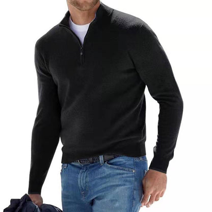 Men's half zip sweater featuring long sleeves, crafted from durable high-quality knit with a sophisticated knitted design, perfect for stylish layering in cooler weather. 0