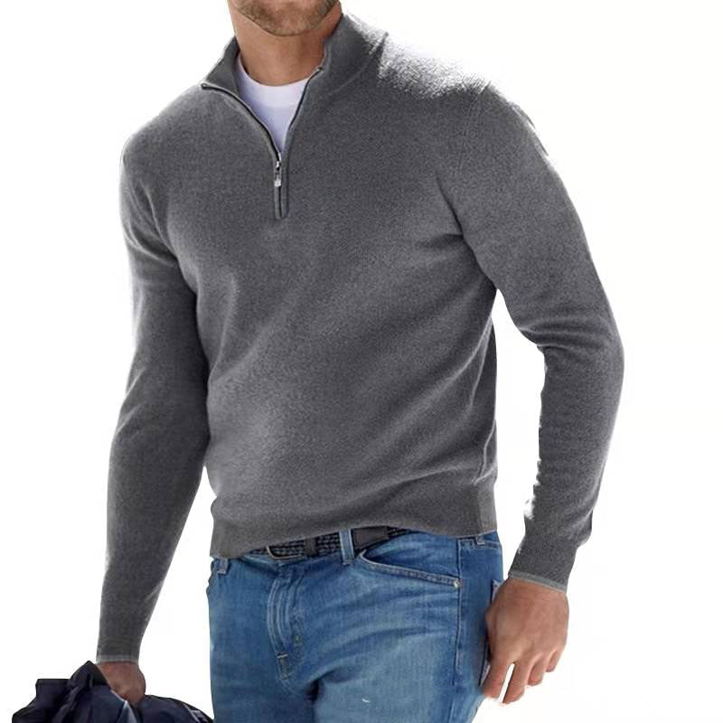 Men's half zip sweater featuring long sleeves, crafted from durable high-quality knit with a sophisticated knitted design, perfect for stylish layering in cooler weather. 3