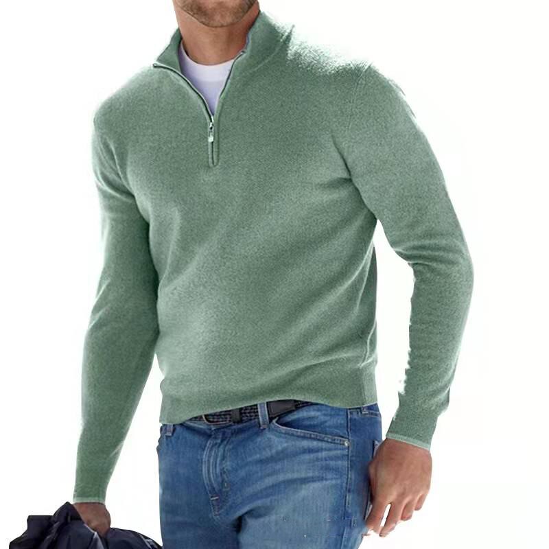 Men's half zip sweater featuring long sleeves, crafted from durable high-quality knit with a sophisticated knitted design, perfect for stylish layering in cooler weather. 4