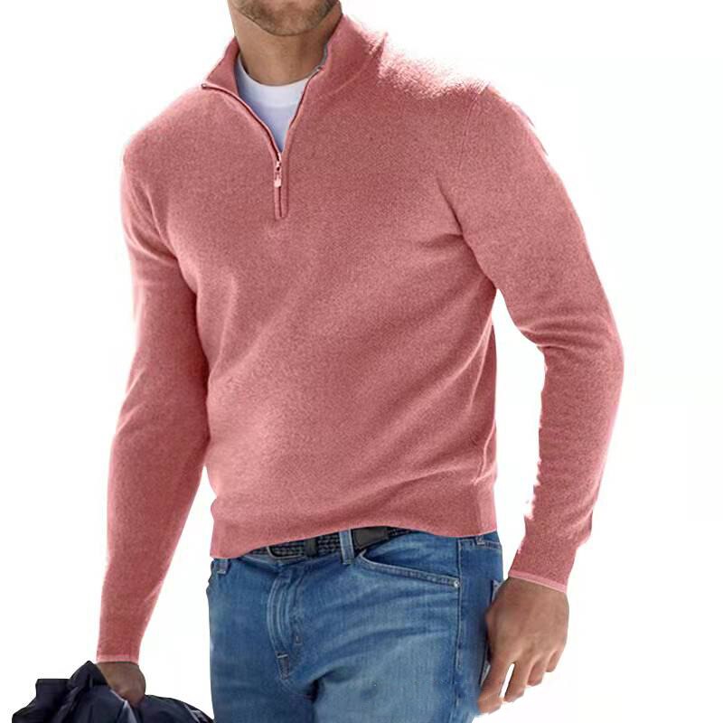 Men's half zip sweater featuring long sleeves, crafted from durable high-quality knit with a sophisticated knitted design, perfect for stylish layering in cooler weather. 5