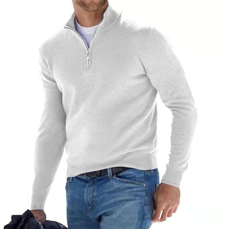 Men's half zip sweater featuring long sleeves, crafted from durable high-quality knit with a sophisticated knitted design, perfect for stylish layering in cooler weather. 6