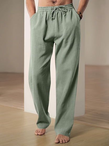 Men's linen pants featuring an elastic waist and loose fit, designed for breathability and all-day comfort, perfect for casual wear. 3