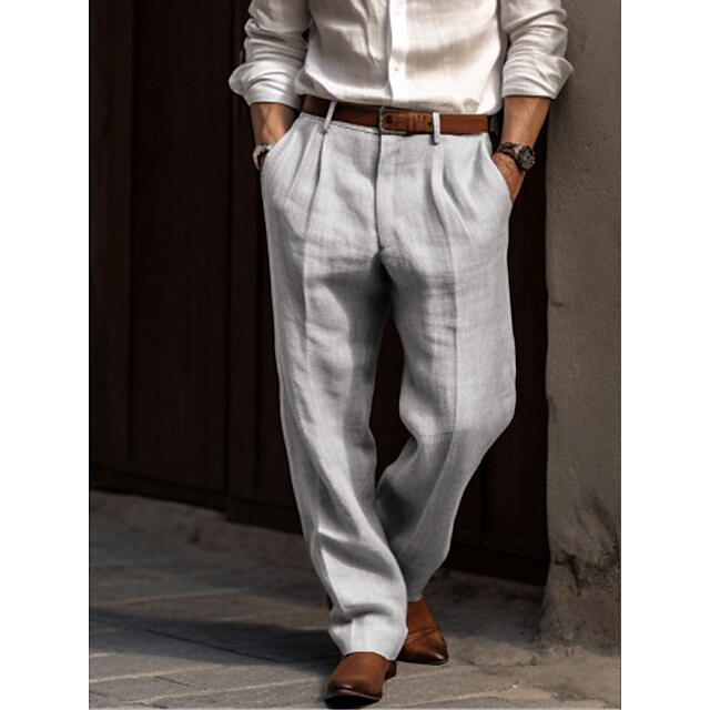 Men's linen pants featuring quick-drying and breathable fabric, designed for comfort with a stain-resistant finish and regular fit, perfect for casual and warm weather 0