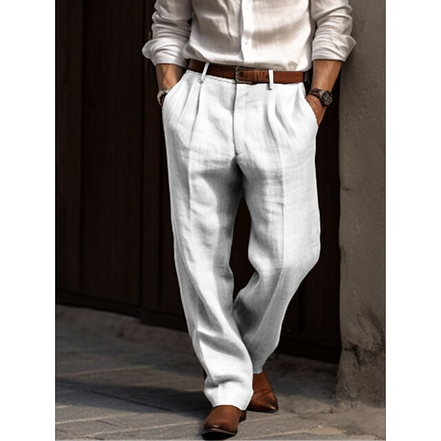 Men's linen pants featuring quick-drying and breathable fabric, designed for comfort with a stain-resistant finish and regular fit, perfect for casual and warm weather 1