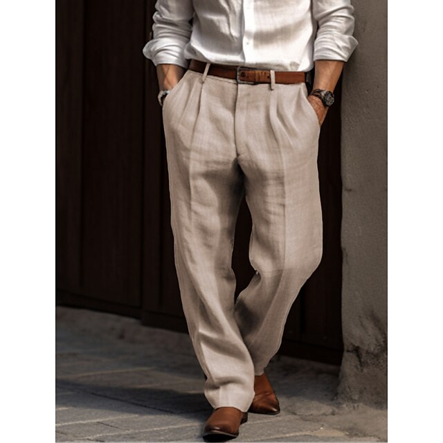 Men's linen pants featuring quick-drying and breathable fabric, designed for comfort with a stain-resistant finish and regular fit, perfect for casual and warm weather 3