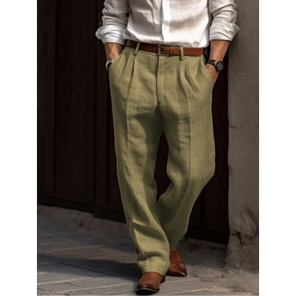 Men's linen pants featuring quick-drying and breathable fabric, designed for comfort with a stain-resistant finish and regular fit, perfect for casual and warm weather 4