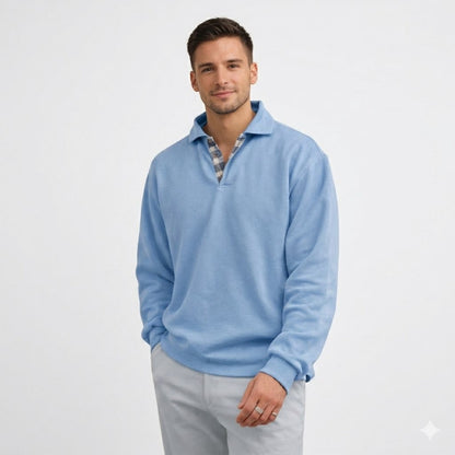 Men's long sleeve polo shirt featuring a relaxed fit and soft knit fabric, perfect for casual and smart-casual occasions. 0