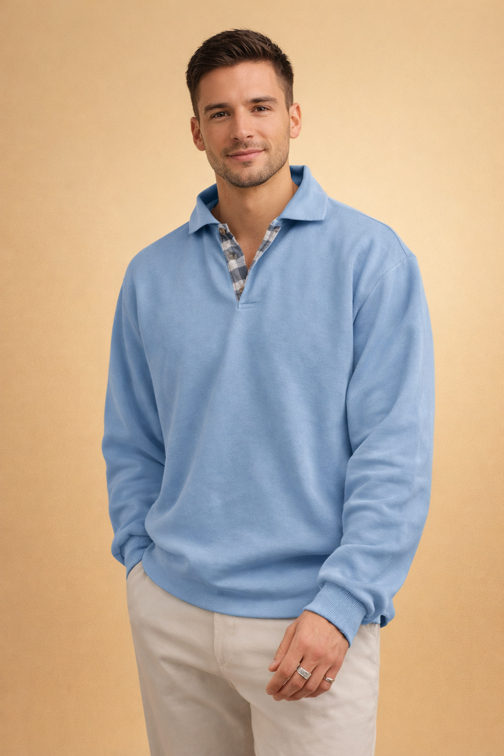 Men's long sleeve polo shirt featuring a relaxed fit and soft knit fabric, perfect for casual and smart-casual occasions. 1