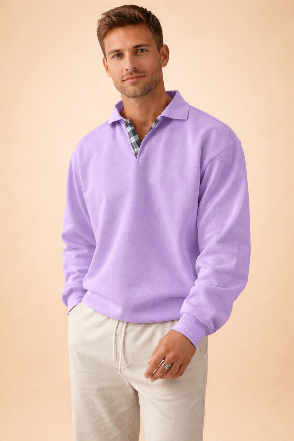 Men's long sleeve polo shirt featuring a relaxed fit and soft knit fabric, perfect for casual and smart-casual occasions. 10