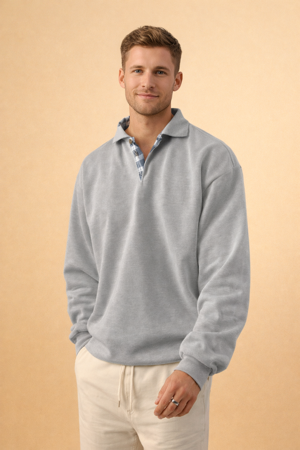 Men's long sleeve polo shirt featuring a relaxed fit and soft knit fabric, perfect for casual and smart-casual occasions. 3