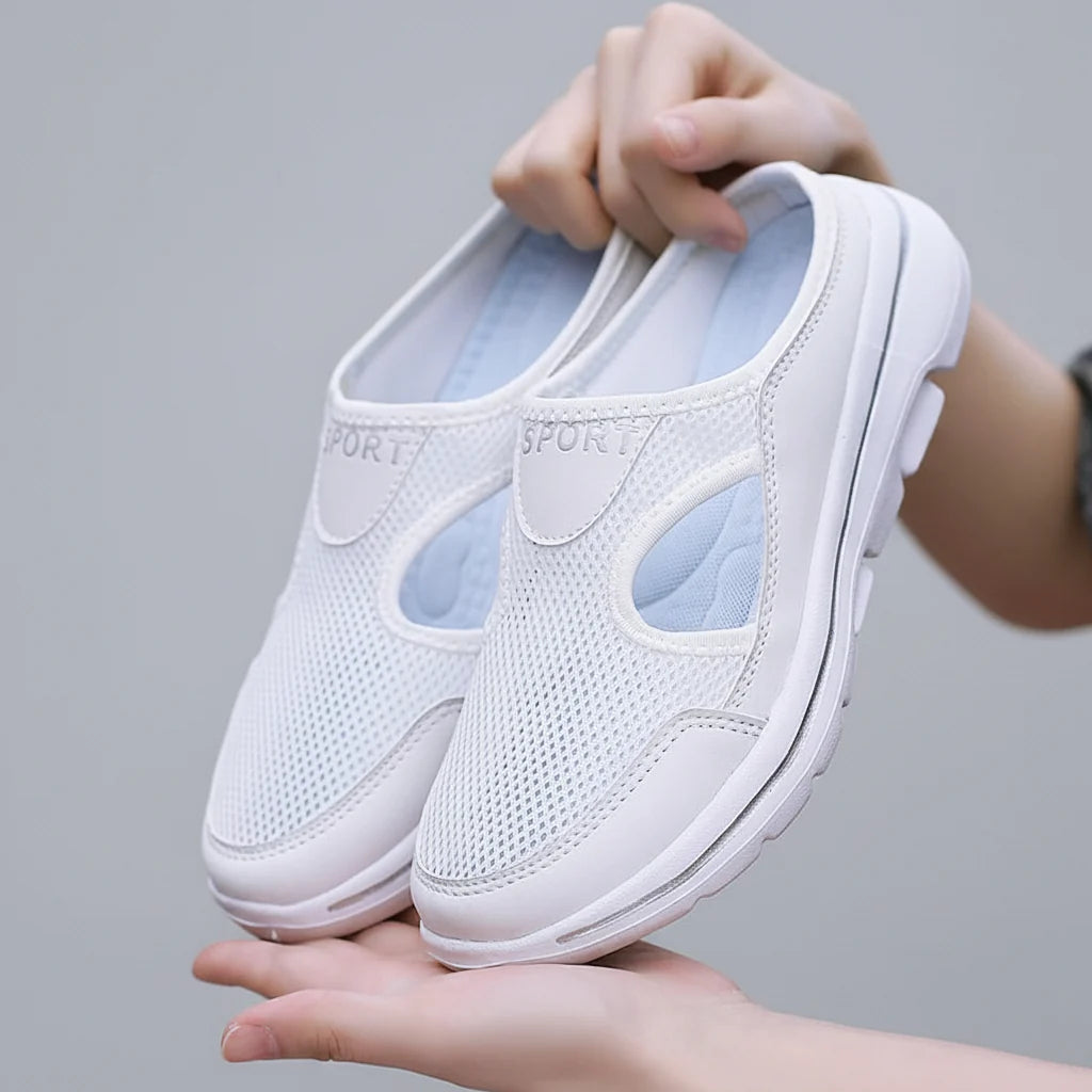Men's orthopedic slip-on slippers featuring a breathable mesh upper, designed for wide fit comfort, perfect for both indoor and outdoor wear. 3