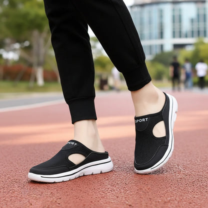 Men's orthopedic slip-on slippers featuring a breathable mesh upper, designed for wide fit comfort, perfect for both indoor and outdoor wear. 5