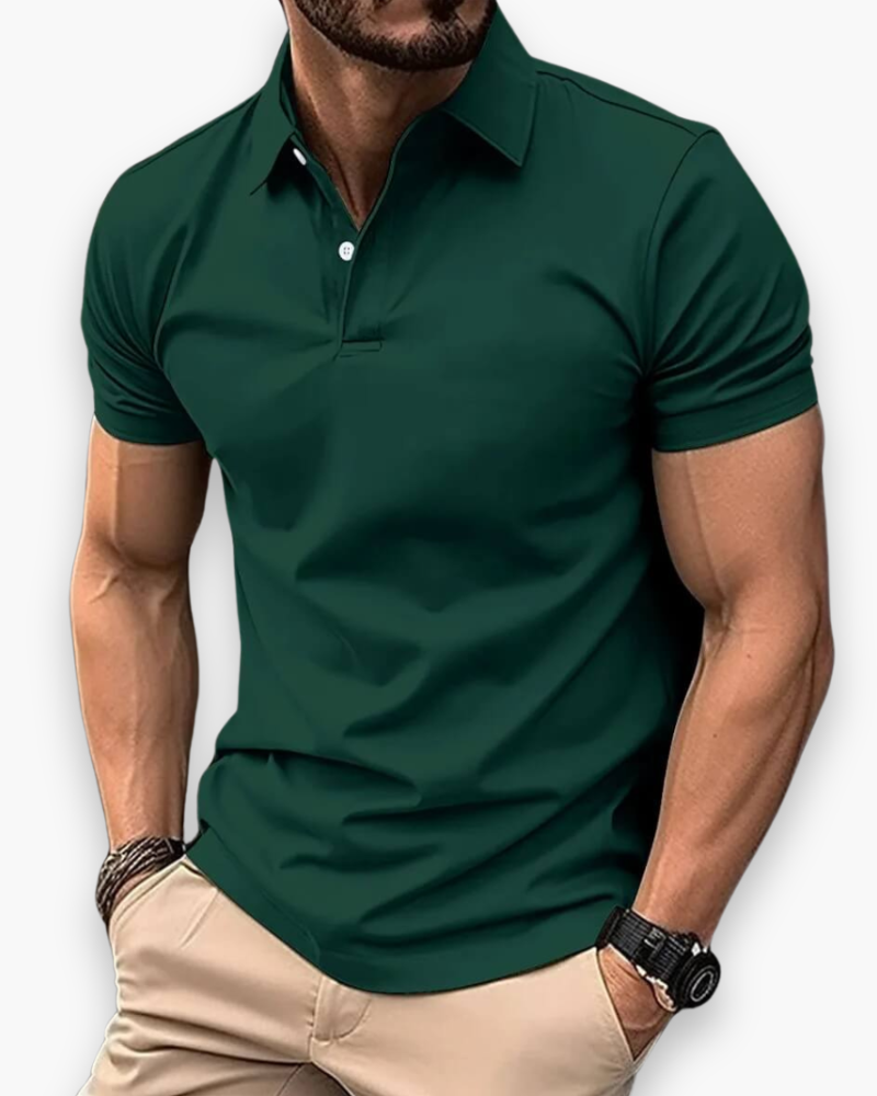 Men's polo shirt featuring breathable fabric and a tight fit, perfect for versatile summer styling in a comfortable cotton blend. 0