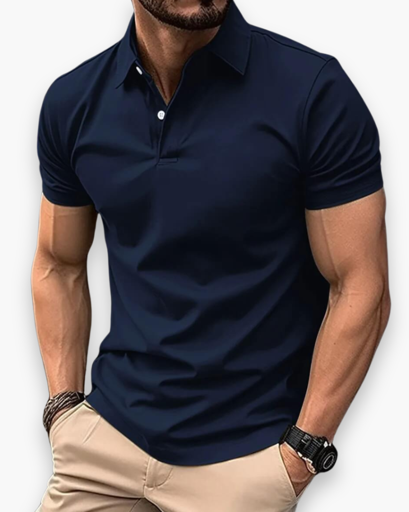 Men's polo shirt featuring breathable fabric and a tight fit, perfect for versatile summer styling in a comfortable cotton blend. 3