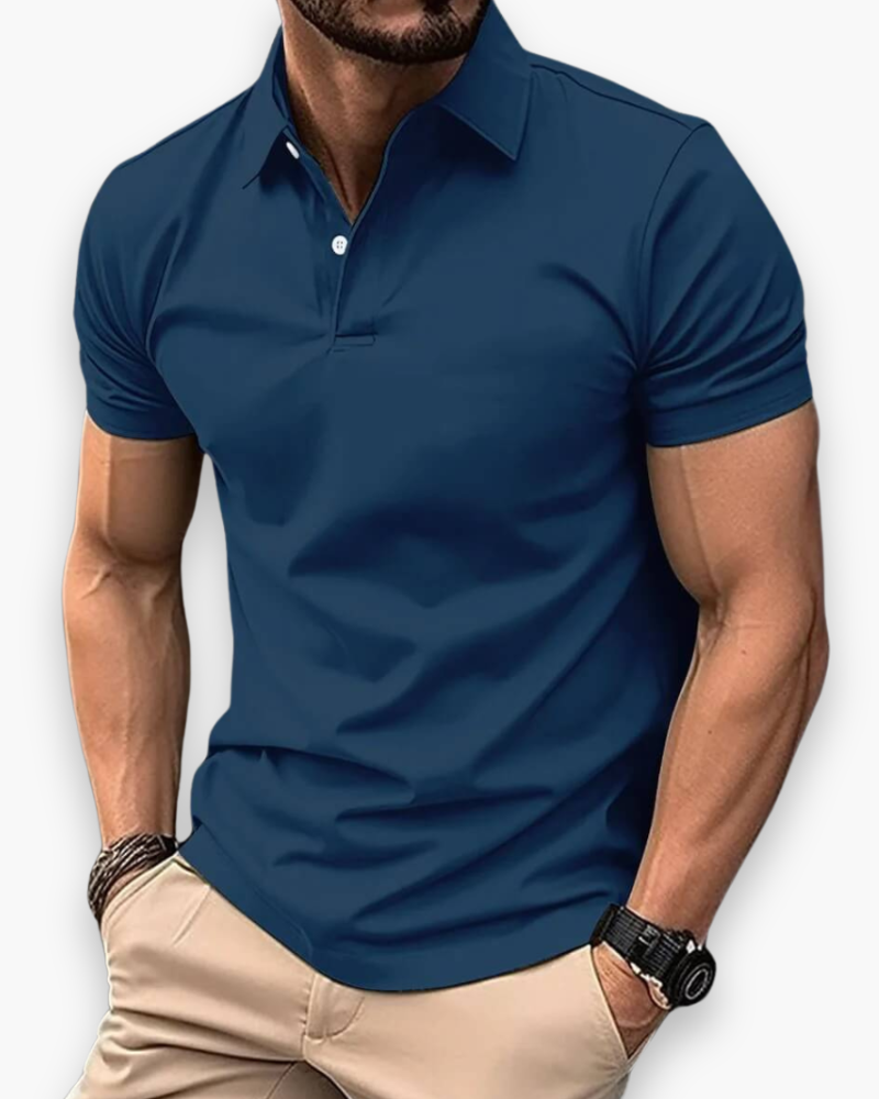 Men's polo shirt featuring breathable fabric and a tight fit, perfect for versatile summer styling in a comfortable cotton blend. 4