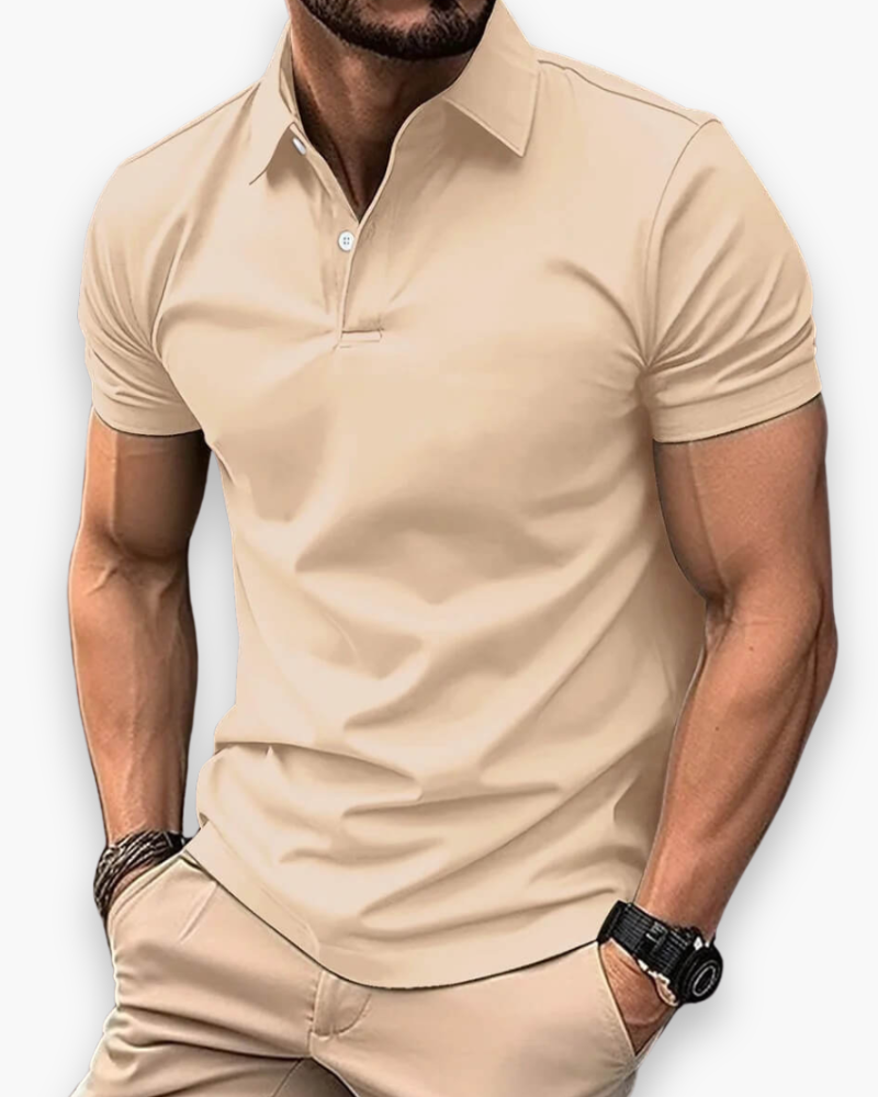 Men's polo shirt featuring breathable fabric and a tight fit, perfect for versatile summer styling in a comfortable cotton blend. 5