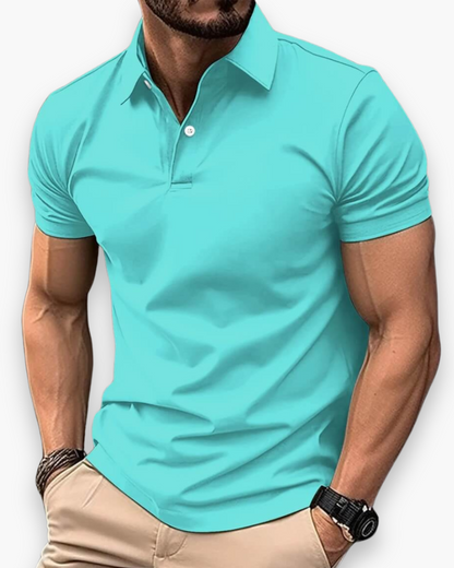 Men's polo shirt featuring breathable fabric and a tight fit, perfect for versatile summer styling in a comfortable cotton blend. 7