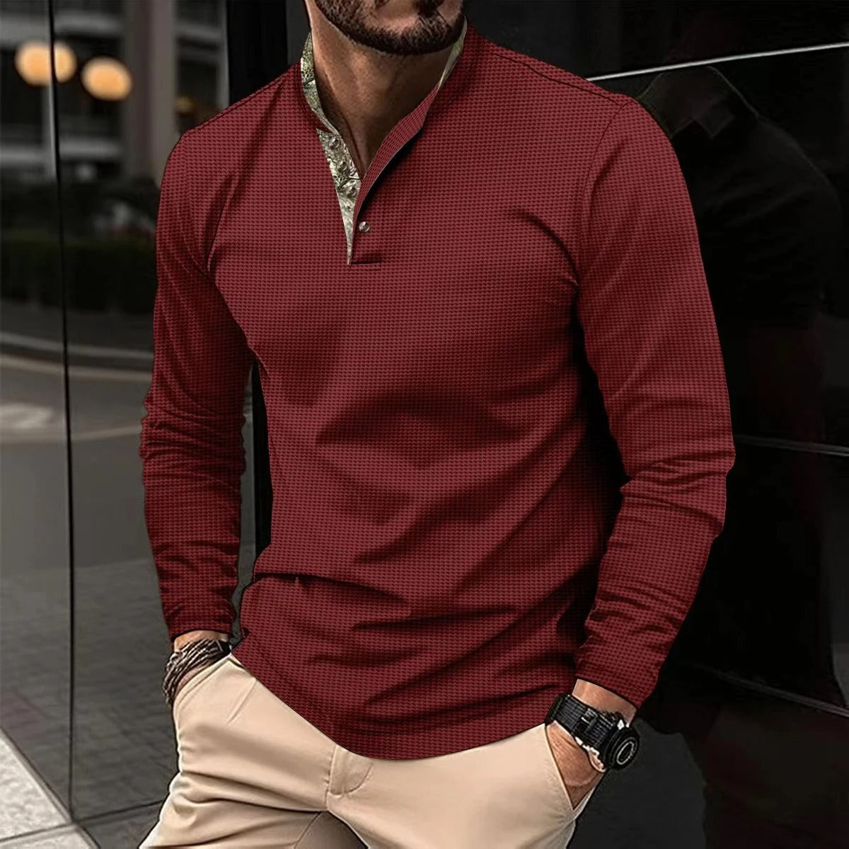 Men's polo shirt featuring a stylish colored collar, perfect for summer casual and business wear, combining comfort and versatility. 0